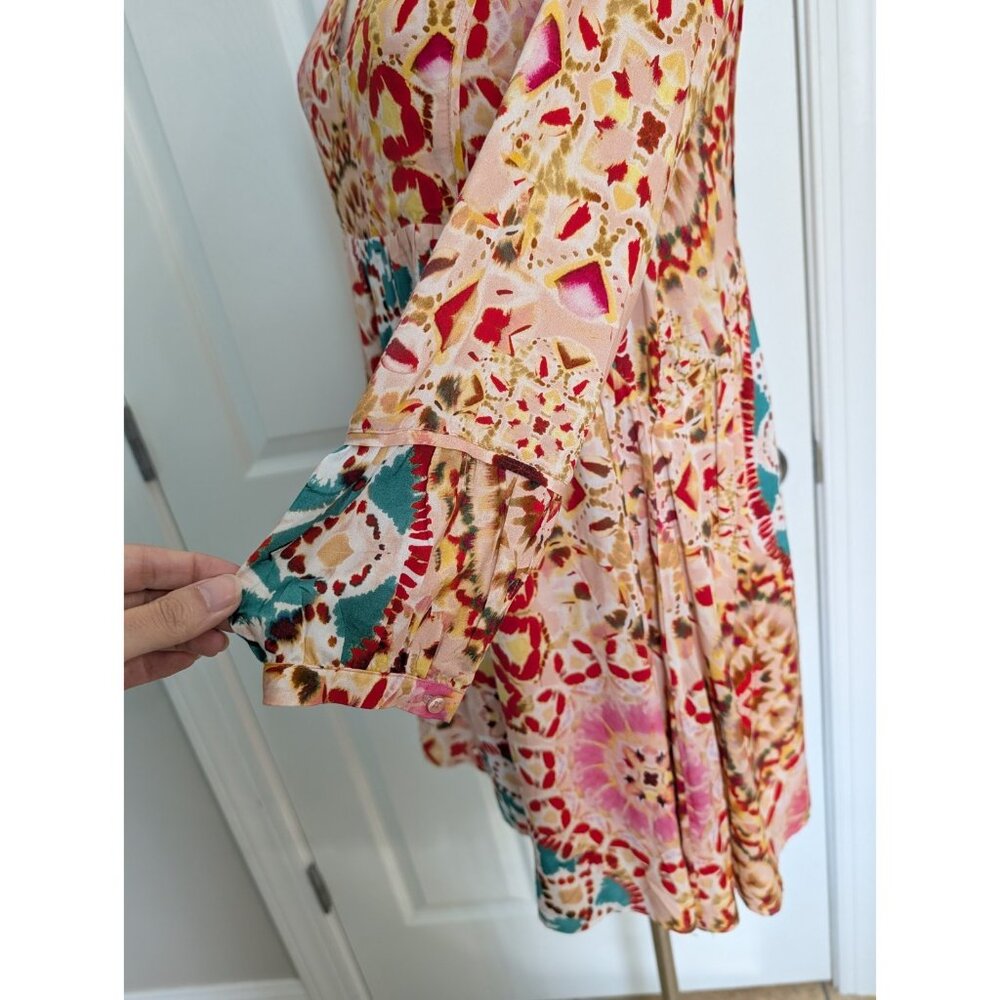 ba&sh Lorenza Short Printed Dress Sz 0 Tie Dye Colorful Viscose V Neck - Picture 6 of 11